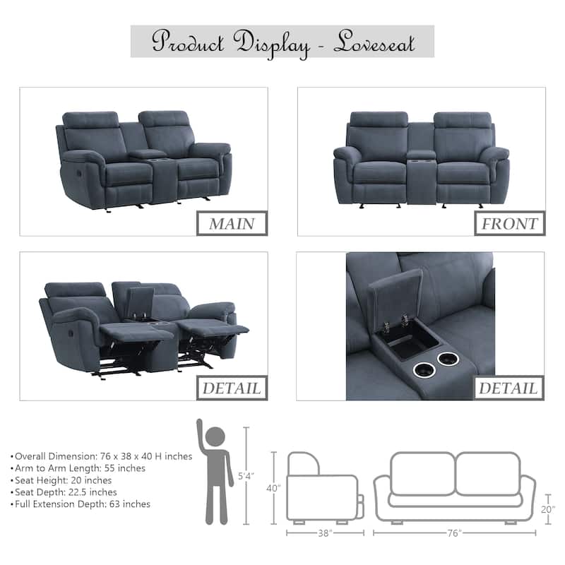 Metz 2-Piece Reclining Living Room Set - Blue