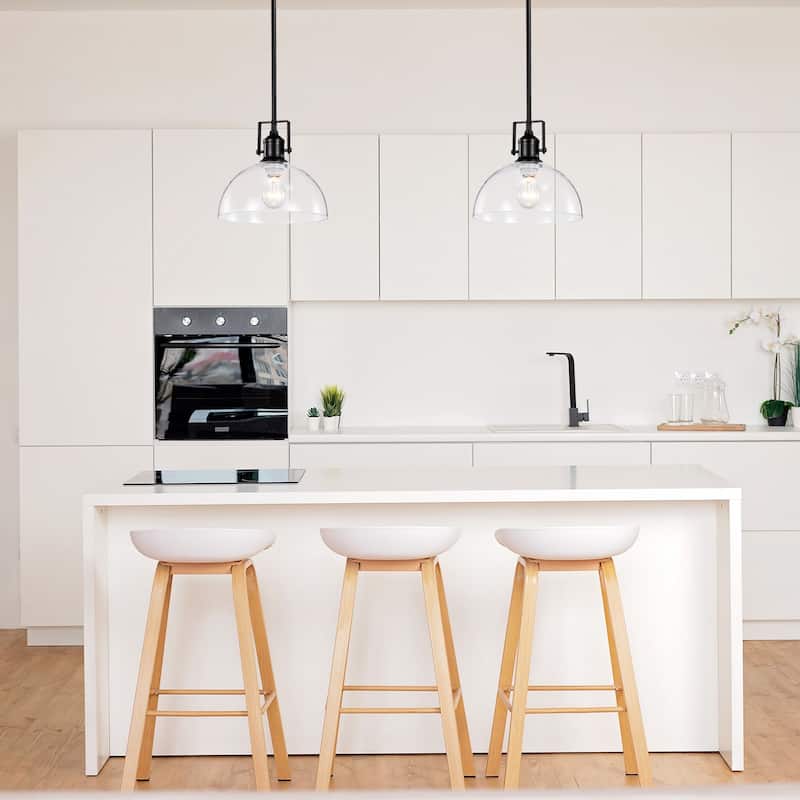 Black 1-Light Farmhouse Pendant with Clear Bowl Glass Shade