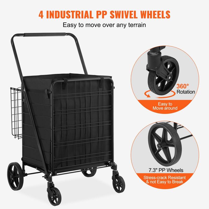 330LBS Large Capacity Folding Shopping Cart with Removable Waterproof Liner
