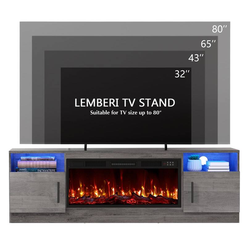 Bossin 70" Fireplace TV Stand with 36" Electric Fireplace, TV Stand for TVs Up to 80", 16 Colors LED Lights/Entertainment Center