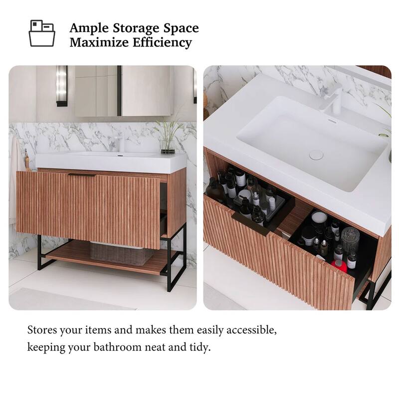 Freestanding Bathroom Vanity with White Integrated Solid Surface Sink