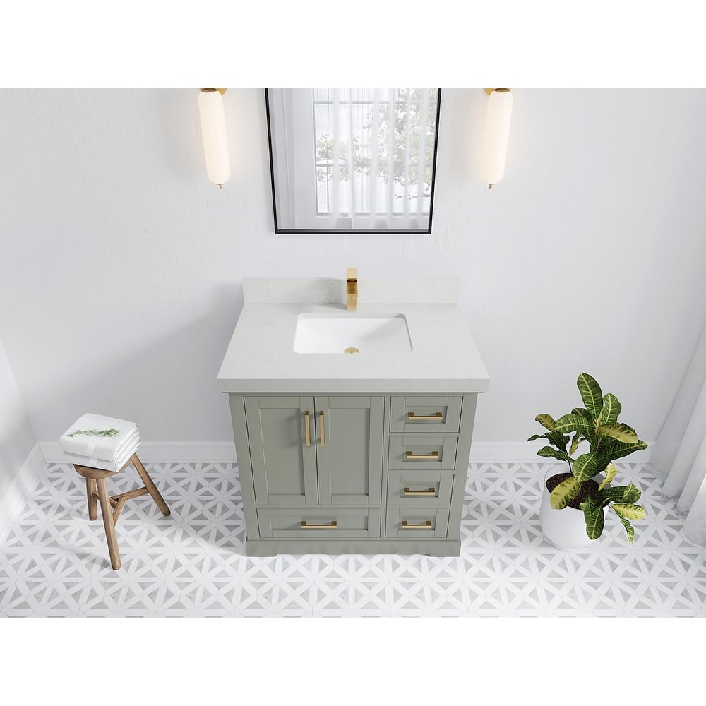 Willow Collections 36 x 22 Boston Center Sink Left Bathroom Vanity with Countertop