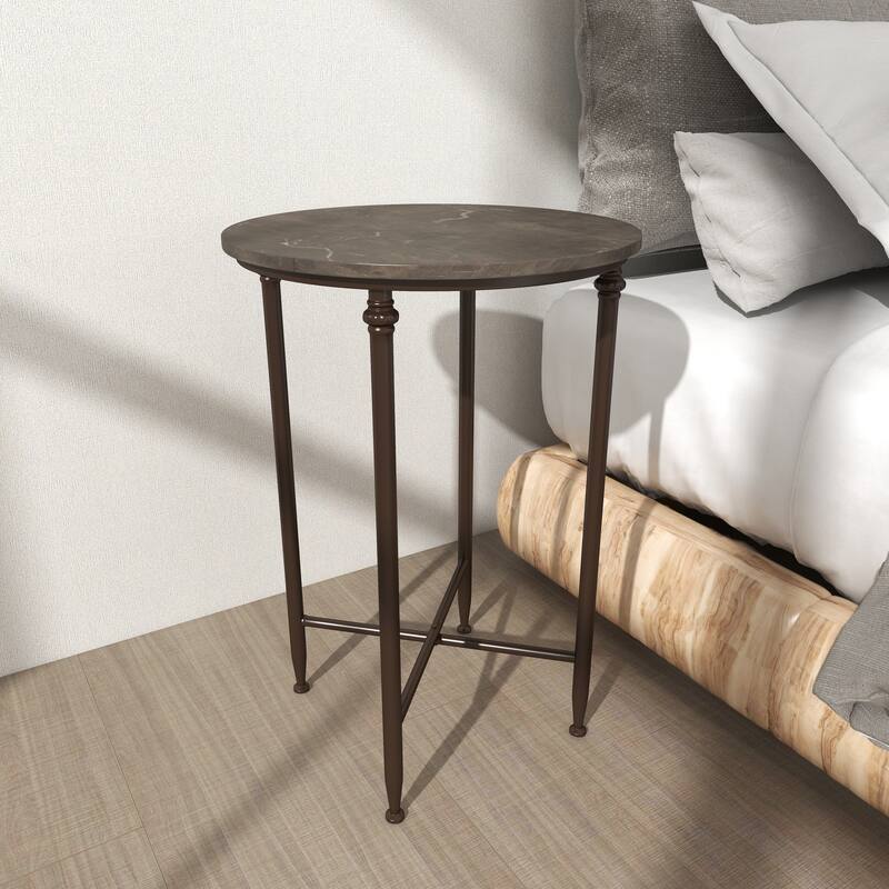 Marble Side End Accent Table with Bronze Metal Legs - Brown - Roche River Decor