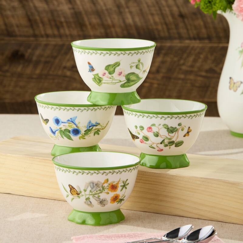 Certified International Mirabella 5.25" Footed Ice Cream/Dessert Bowls, Set of 4 Assorted Designs - 5.25"L x 5.25"W x 3.75"H