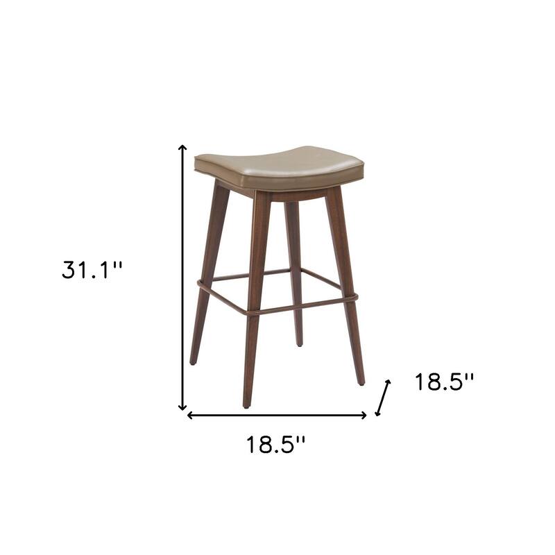 HomeRoots Set of Two 31" Taupe and Walnut Faux Leather and Steel Backless Bar Height Bar Chairs