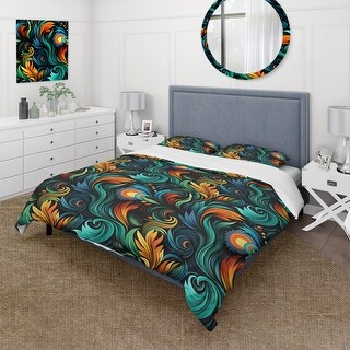 Designart "Tribal Essence Paisley Feather" Paisley bedding covert set ...