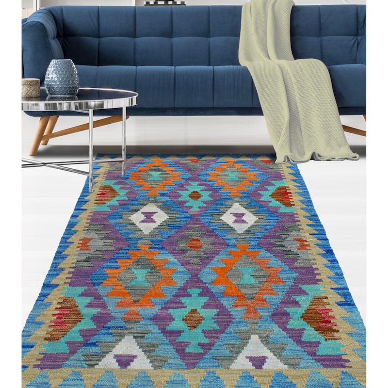 Flatweave Nakisisa Blue/Beige Rug - 2'8" x 4'2"