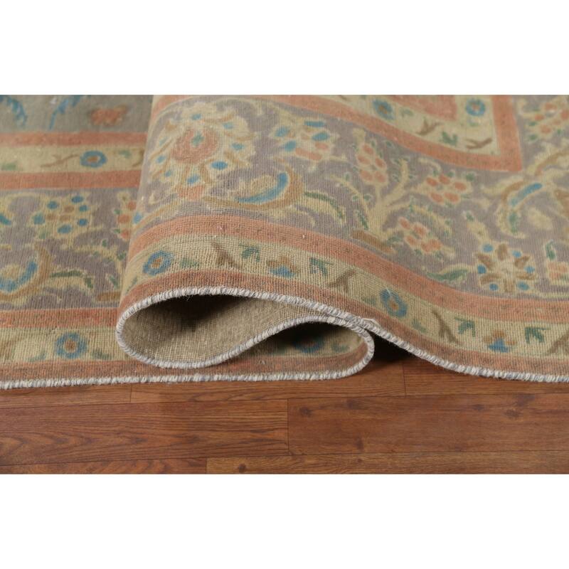 Floral Green Tabriz Persian Vintage Area Rug Hand-Knotted Wool Carpet - 9'7"x 12'11"