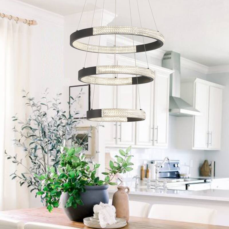 3-Light Unique Tiered LED Chandelier - 18.9'' H x 19.88'' W x 19.88'' D