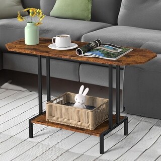 2-Tier Wood Coffee Table with Storage Shelf for Living Room, Industrial ...