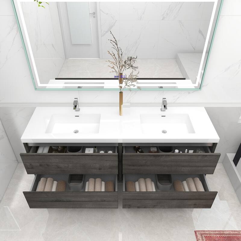 Selina 72" Wall Mounted Vanity with Double Sink - 72