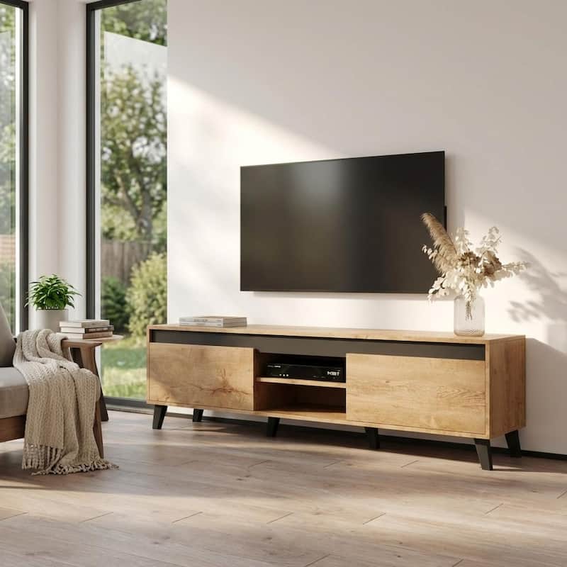 Meble Furniture Nord II Modern TV Stand 67" Entertainment Console with Storage - Mid-Century Design for up to 75" TVs - 66.9"W