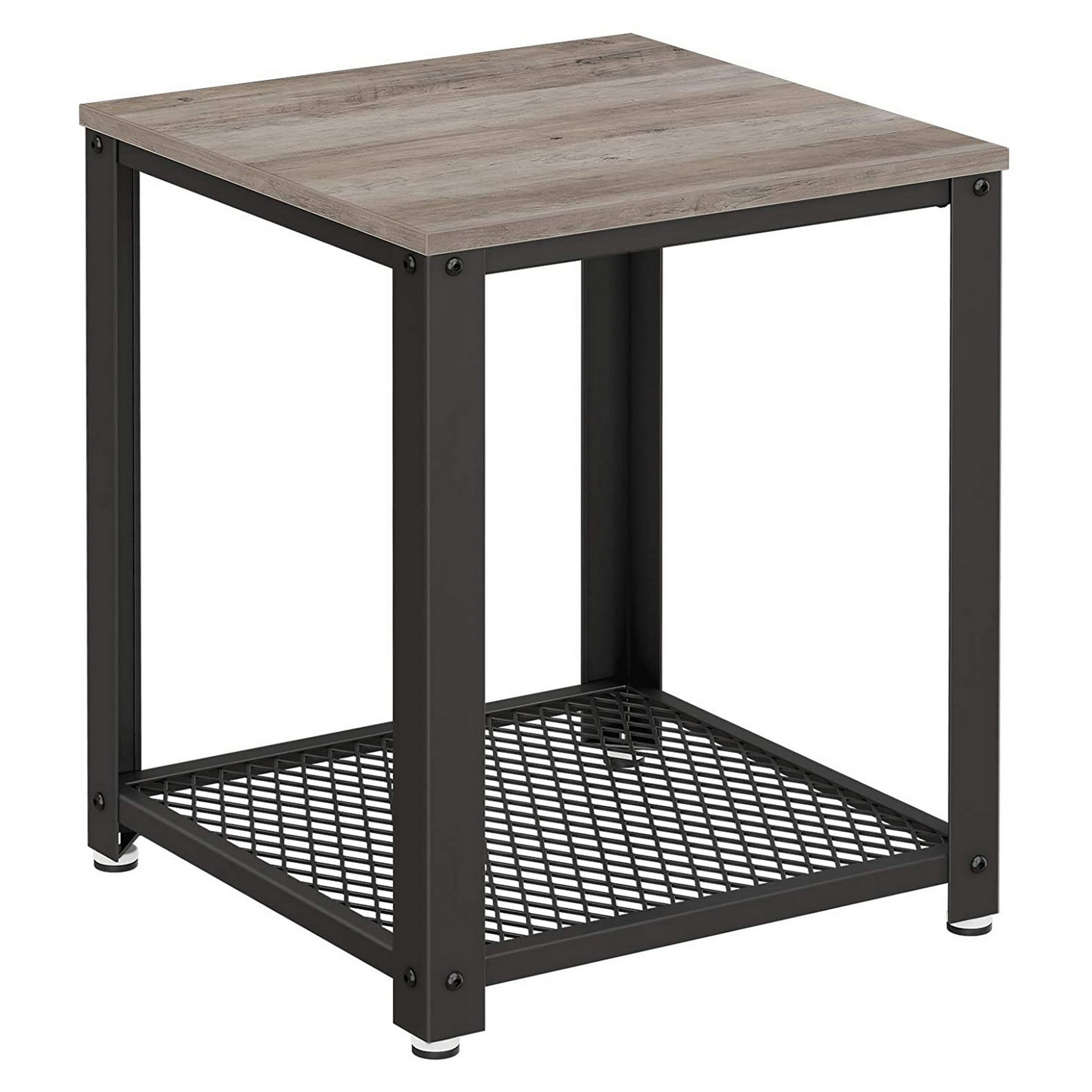 22 Inches Square Wood Top End Side Table, Open Wire Bottom Shelf