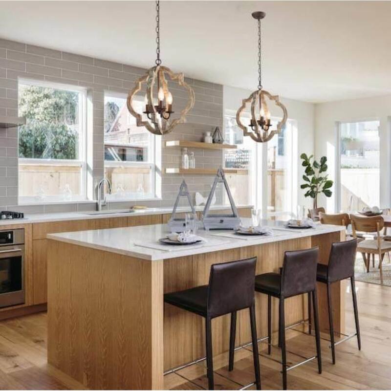 Modern Farmhouse 1/3-Light Wood Rustic Chandelier Lantern for Kitchen Island