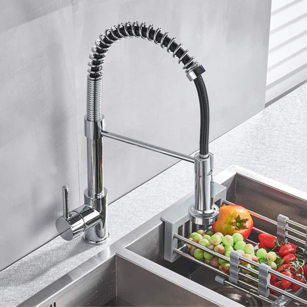 Single Handle Deck Mounted Spring Neck Pull Down Kitchen Faucet