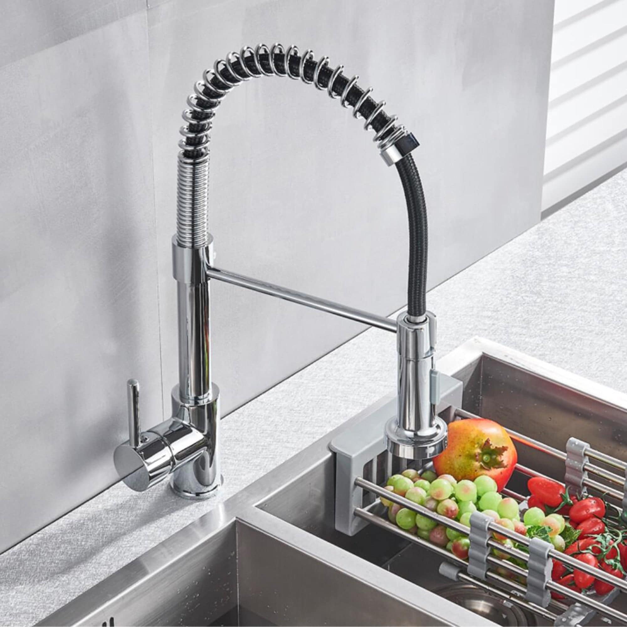 Single Handle Deck Mounted Spring Neck Pull Down Kitchen Faucet