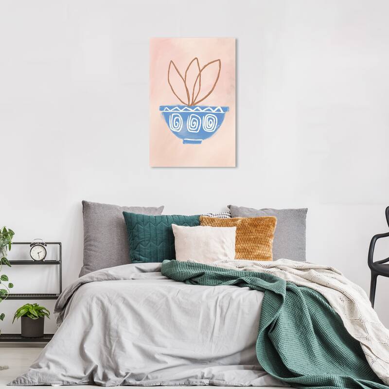Wynwood Studio Canvas Floral and Botanical My Precolumbian Art Blue and Light Pink Traditional Wall Art Canvas Print - 36 x 24