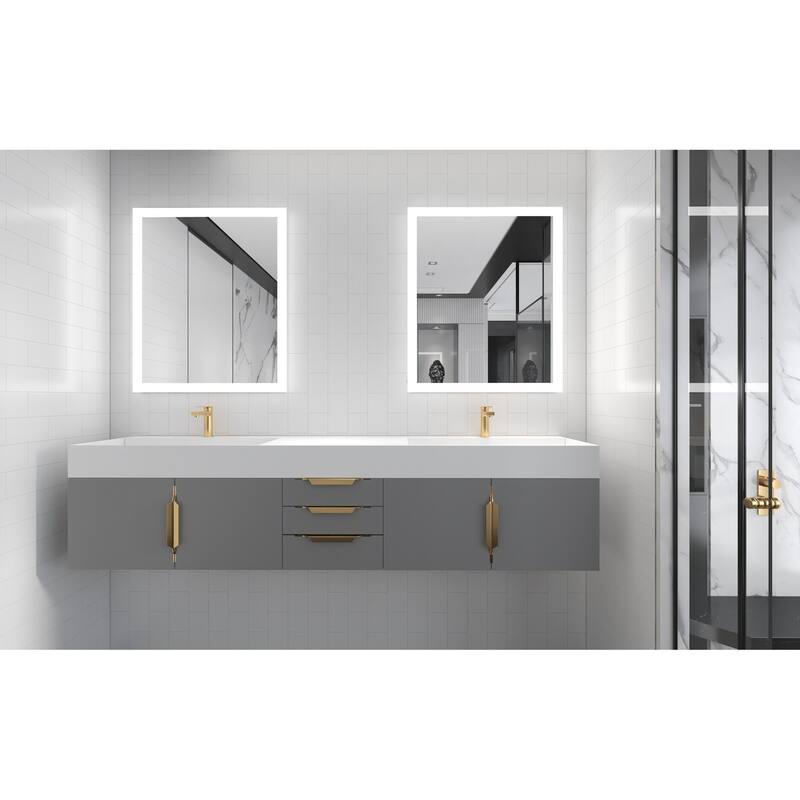 Amazon 84" Wall Mounted Double Bathroom Vanity Set w/ White Top