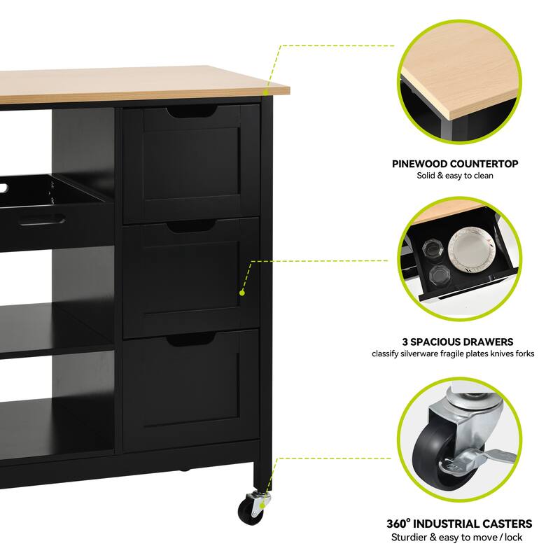 Kitchen Island Cart with Storage, Rolling Kitchen Island e on Wheels with Worktop