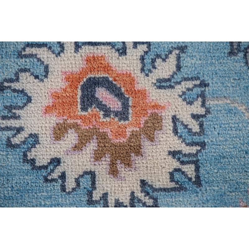 All-Over Blue Floral Oushak Indian Area Rug Handmade Wool Carpet - 8'9"x 12'0"