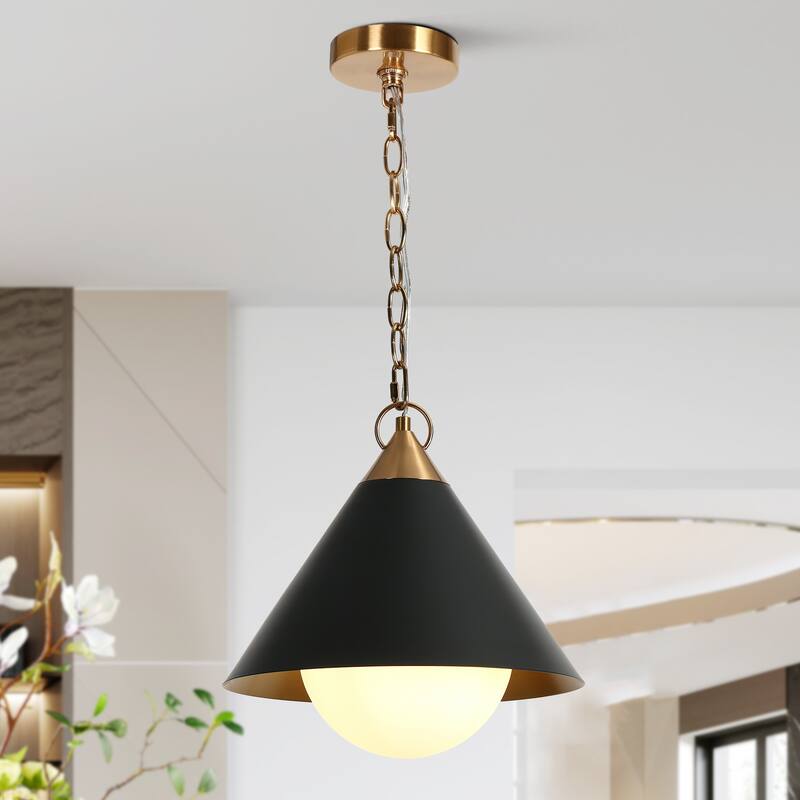 Modern 1-Light Black Gold Cone Pendant Light for Kitchen Island Dining Room - D 11.8'' x H 72.8" Max