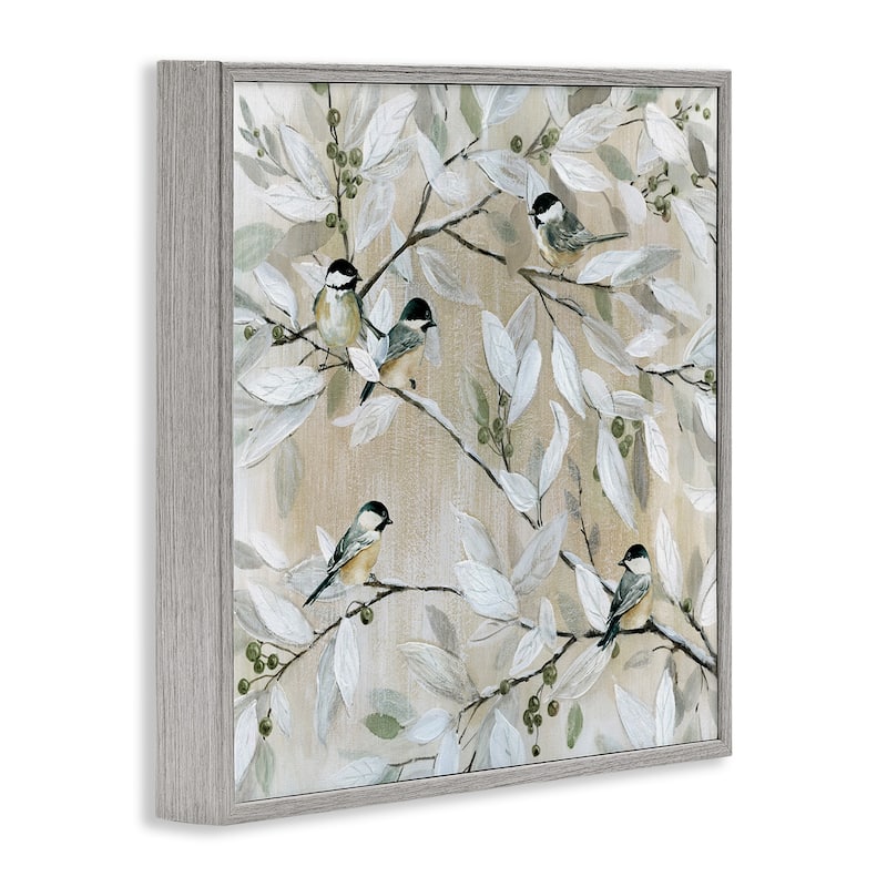 Stupell Chickadee Birds on Tree Branches Soft Berry Fruits Framed Wall Art