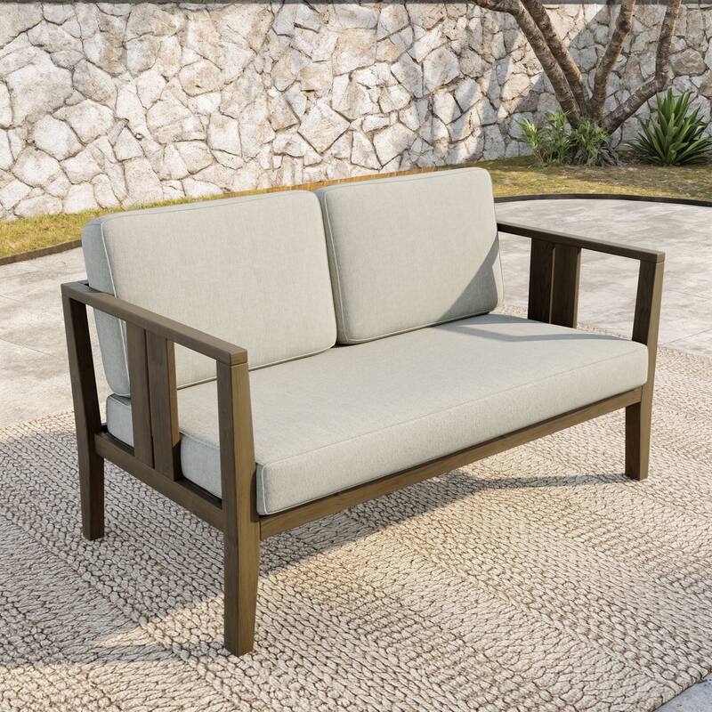 Teak Wood Weatherproof Outdoor Loveseat