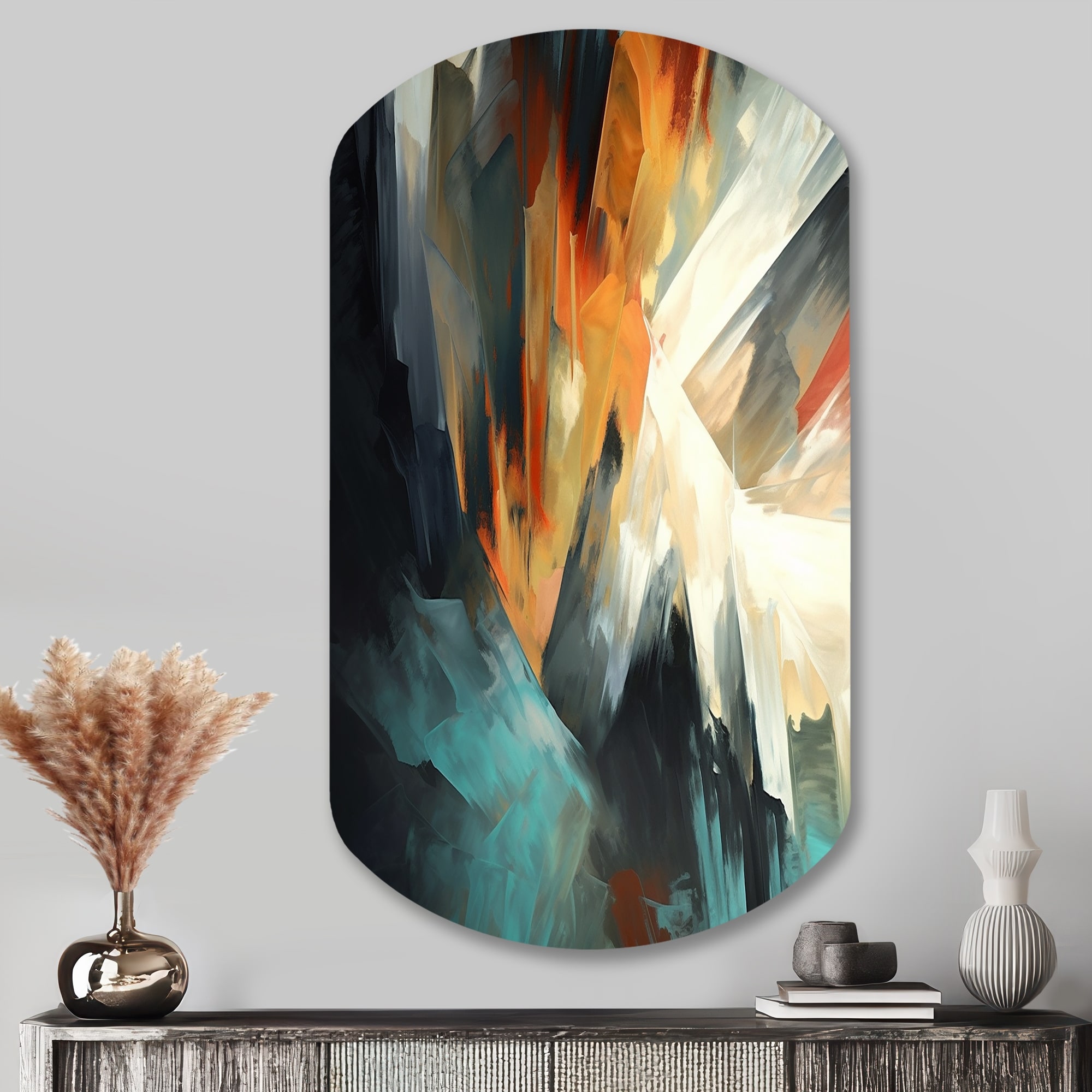 Orange And Blue Abstract Mixed Colors I - Abstract Minimalism Metal Wall Art - Modern Metal Cylinder Shape Print