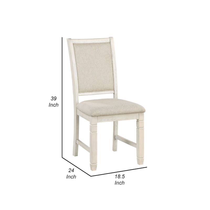 Antique White/Beige Fabric Upholstered Wood Frame Dining Chair, Set of 2, Sturdy Dining Chair for Dining Rooms - 17.5