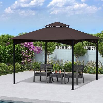 11x11 Ft Outdoor Patio Square Steel Gazebo Canopy With Double Roof