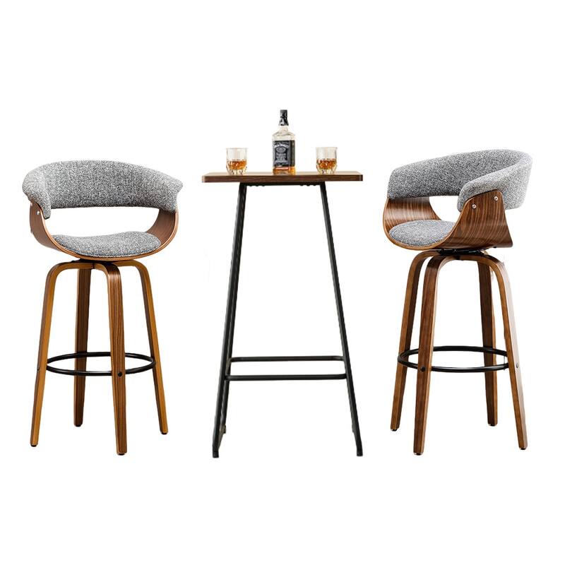 Glitzhome Small Space Set of 3 Swivel High Bar Stool Kitchen Chairs & Square Wood Top Pub Table