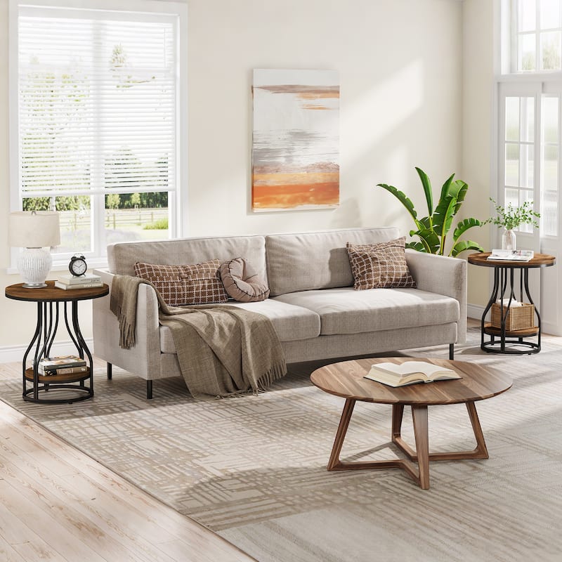 Round End Table, 2-Tier Side Tables, Modern Bedside Table, Small Chirside Tables for Couch Side