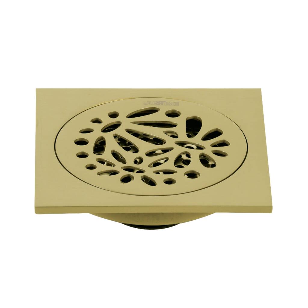 Kingston Brass Watercourse 4" Wide Floral Square Shower Drain