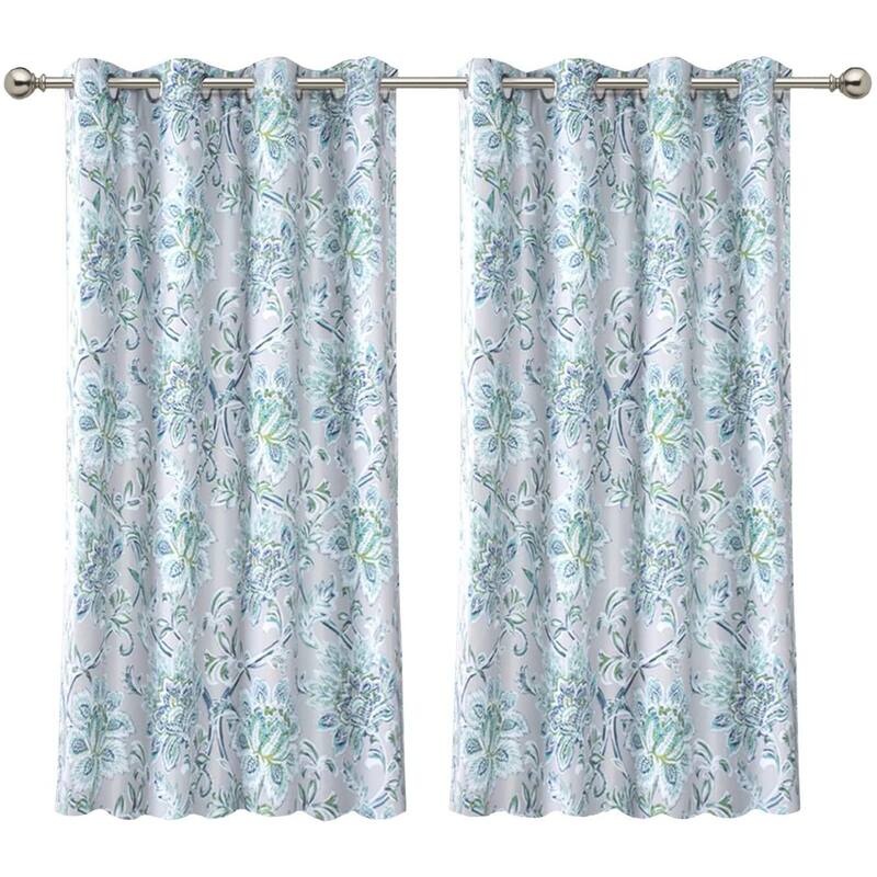 DriftAway Alyssa Jacobean Elegant Floral Leaves Pattern Window Curtain - 50" width x 63 " length - Gray