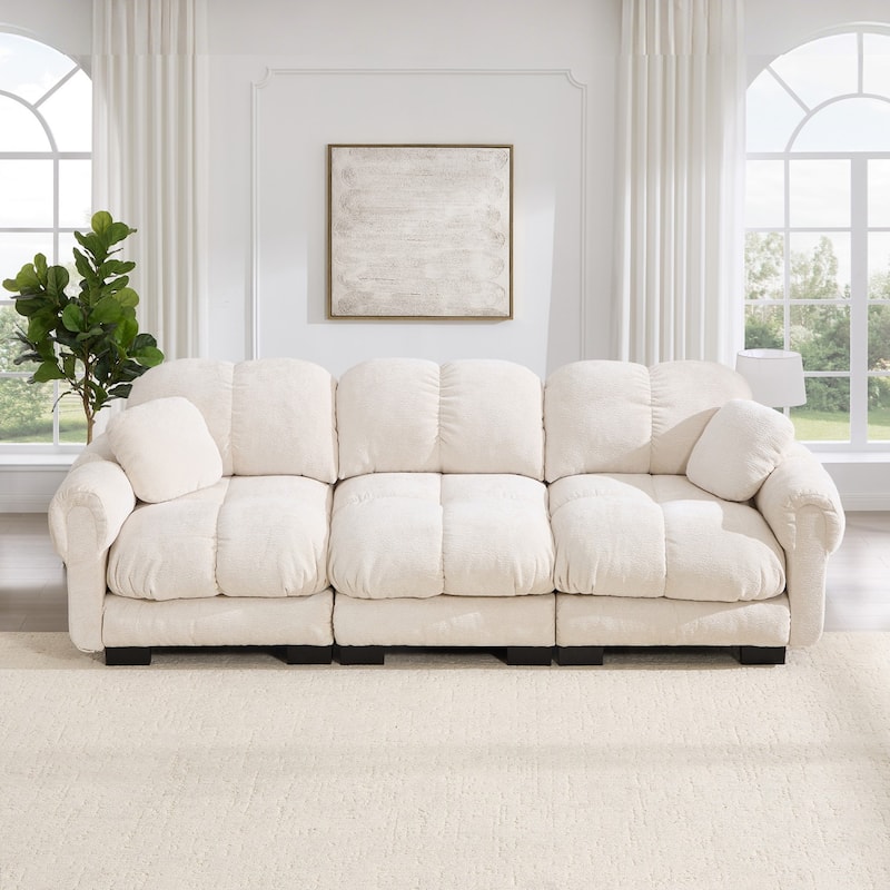 103.9" Modular Chenille Sectional Sofa with Pillows and Quilted Cushions