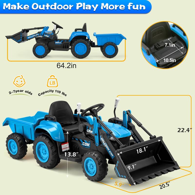 EROMMY Ride on Car Toys with Remote Control, Digger, Horn, Lights, Music Player, Safety Belt,