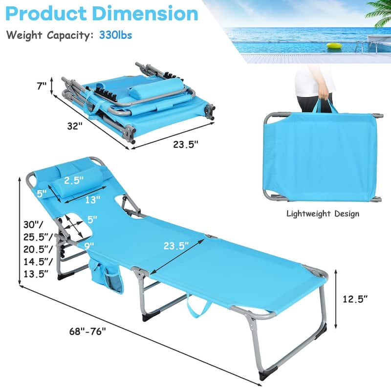 Goplus Outdoor Beach Lounge Chair Folding Chaise Lounge with Pillow - See Details