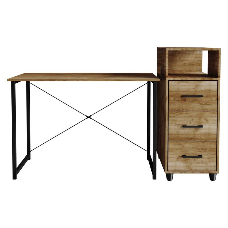 CraftPorch Shabby Chic Writing Desk with Side Cabinet - Light Oak