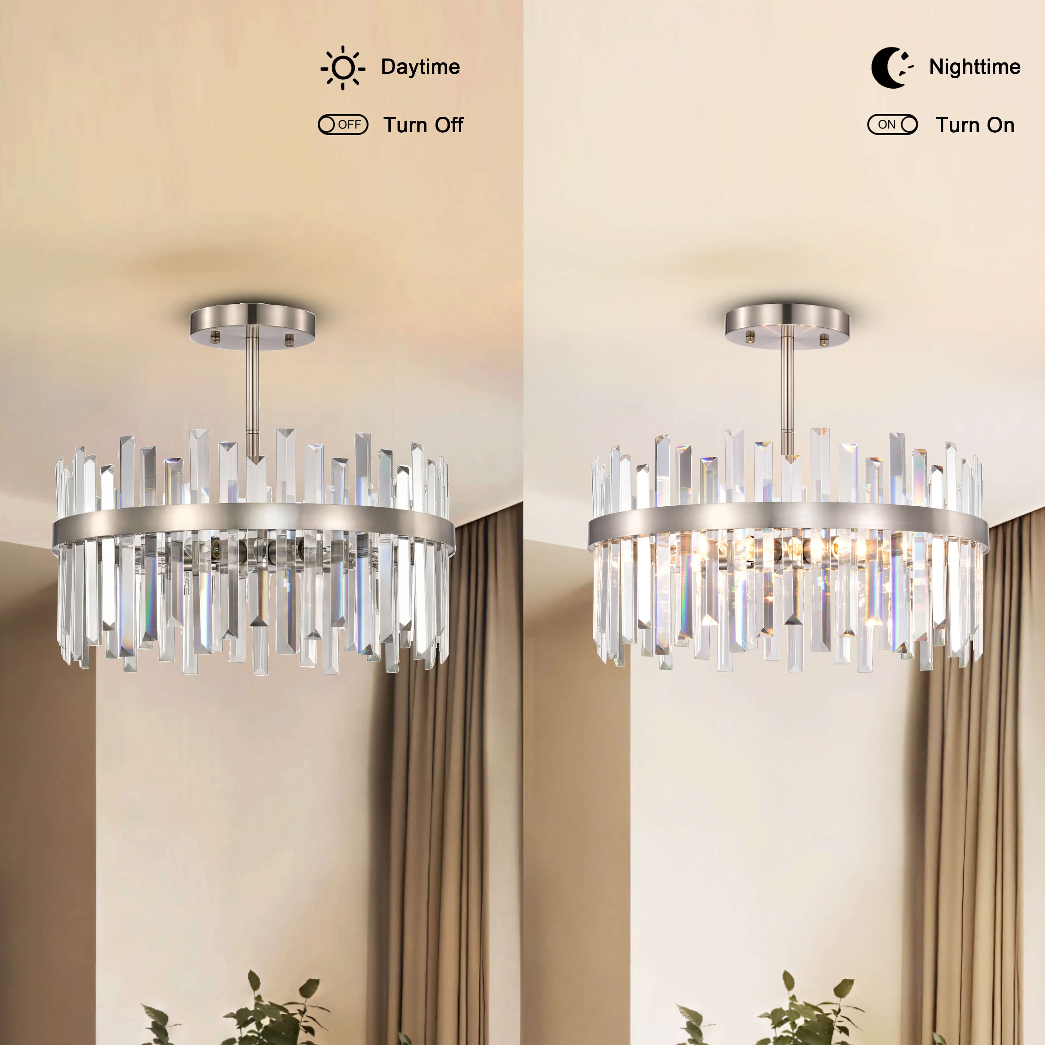 Casandra 5-Light Drum Crystal Glass Flush Mount.