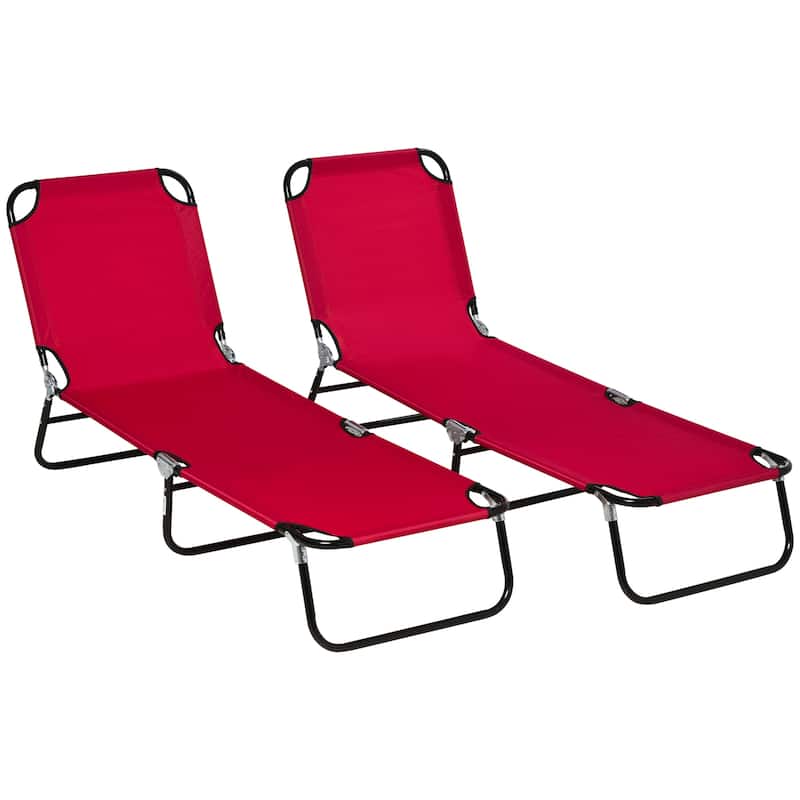 Outsunny Folding Chaise Lounge Pool Chairs, Set of 2 Outdoor Sun Tanning Chairs, Five-Position Reclining