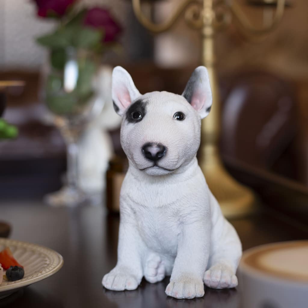 SoReal White Bull Terrier Decorative Puppy Figurine for Home & Garden Décor, Handpainted Polyresin Dog Statue