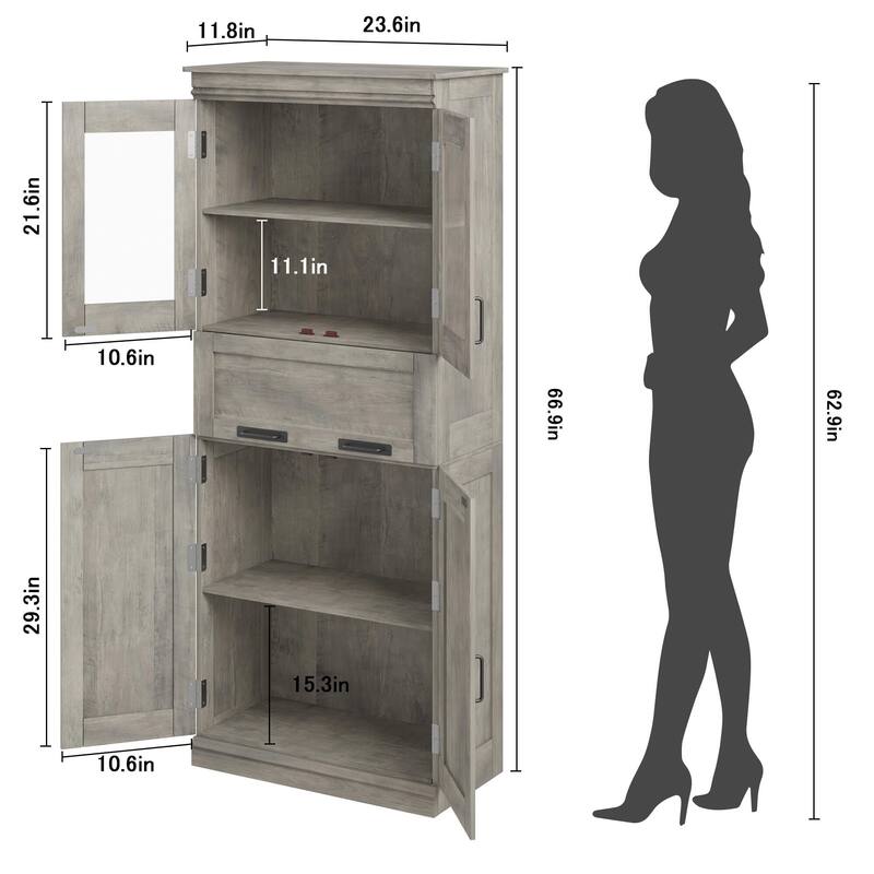 66.9" Pantry Cabinet with Drawer, Kitchen Storage Buffet Cabinet with 4 Shelves, Freestand Storage Cabinet