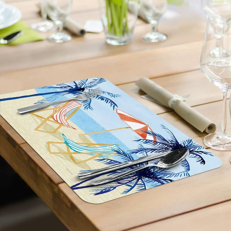Laguna Palms 4 Pack Reversible Easy Care Flexible Plastic Placemats Made in The USA BPA Free Easily Wipes Clean