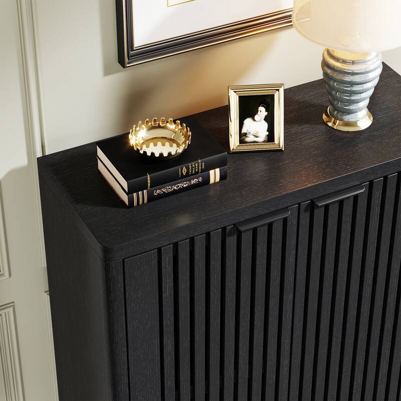 Wooden Shoe Cabinet with Shutter Doors, Adjustable Shelves Large Hidden Storage Organizer Rack for Entryway Hallway