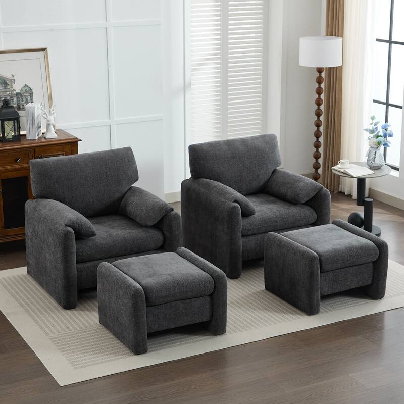 Chenille Single Sofa Chair & Ottoman Set