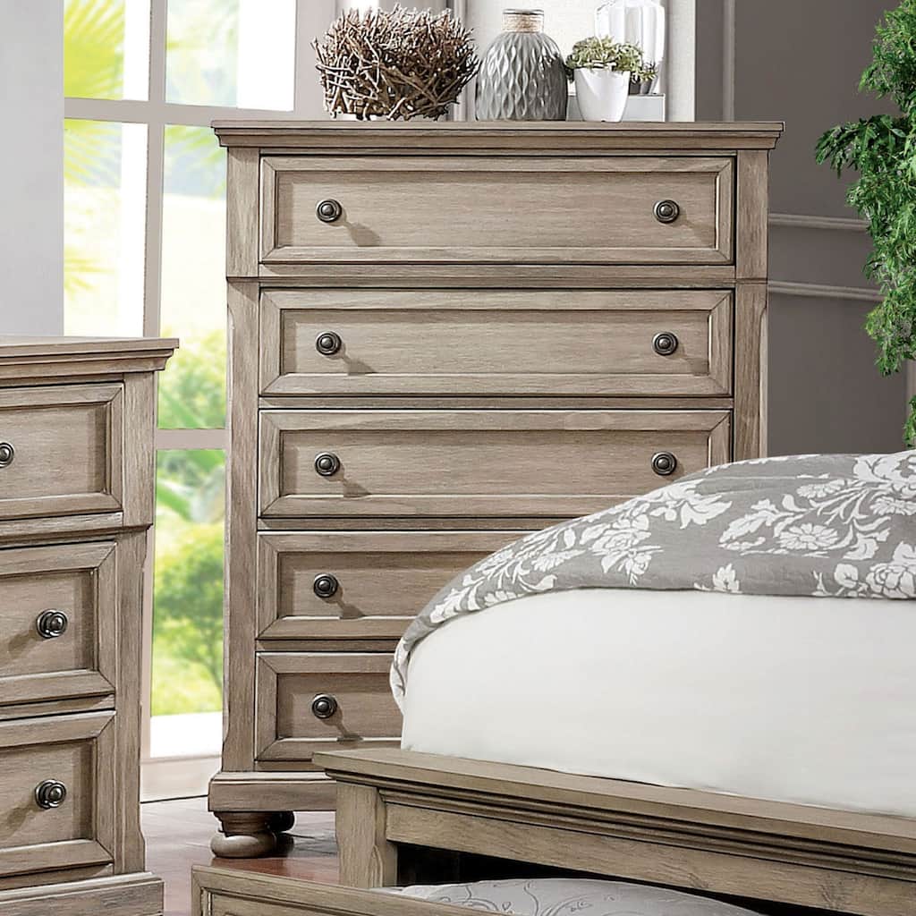 Nahkohe Transitional Grey Solid Wood 5-Drawer Chest by Carbon Loft