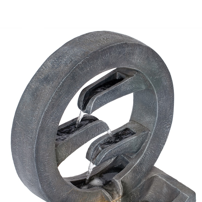 Christopher Knight Home - Modern 26.77"H Polyresin Outdoor Water Fountain with LED Light & Cascading Design