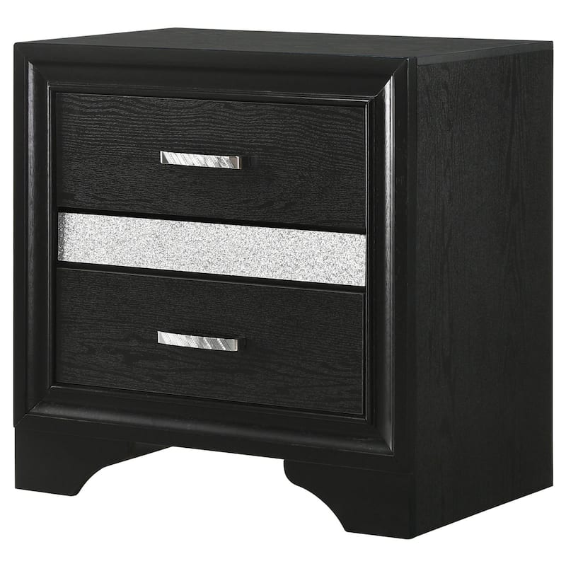 Alexandria Black 2-drawer Nightstand with Hidden Jewelry Tray