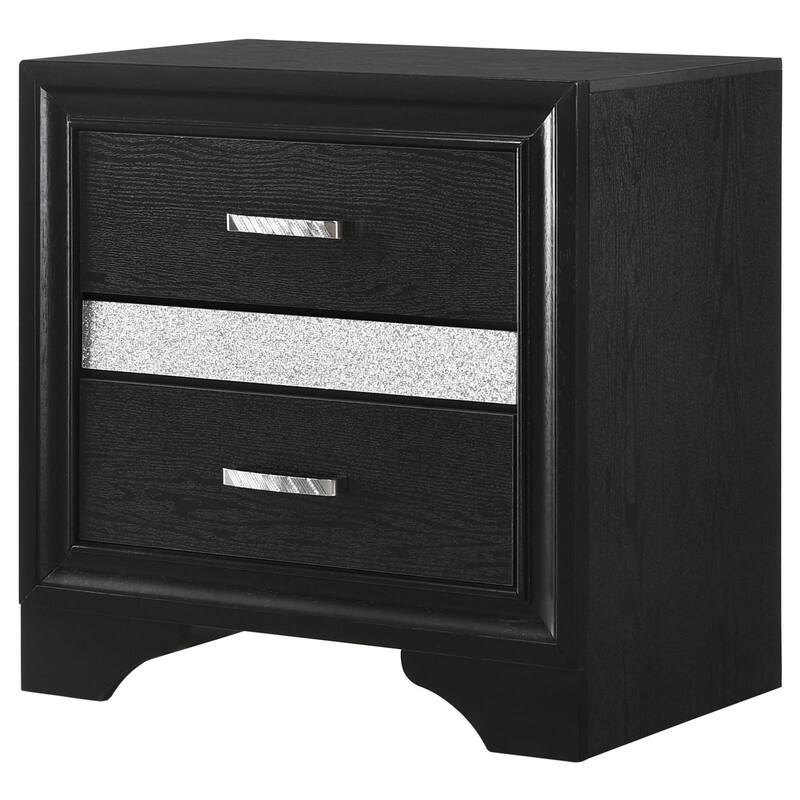 Black 2-Drawer Nightstand with Hidden Jewelry Tray and Full Extension Glides