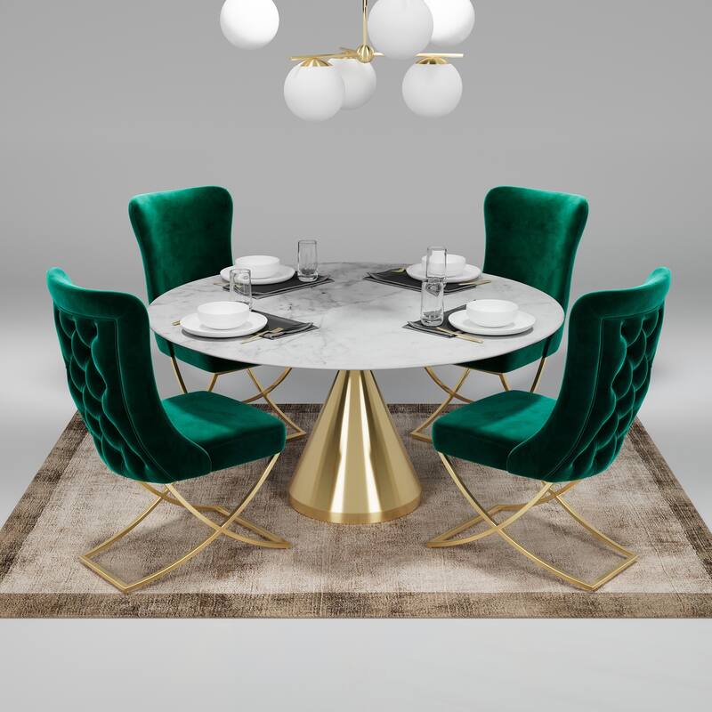 Upholstered Gold Legged Dining Chair, Set of 2